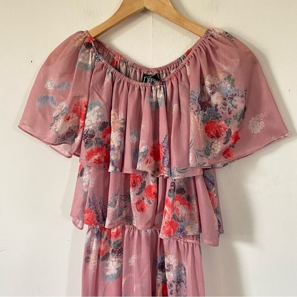 Vintage 70s Tiered Floral Maxi Dress Dusty Rose Pink Flower Child Hippie Boho - Picture 4 of 11